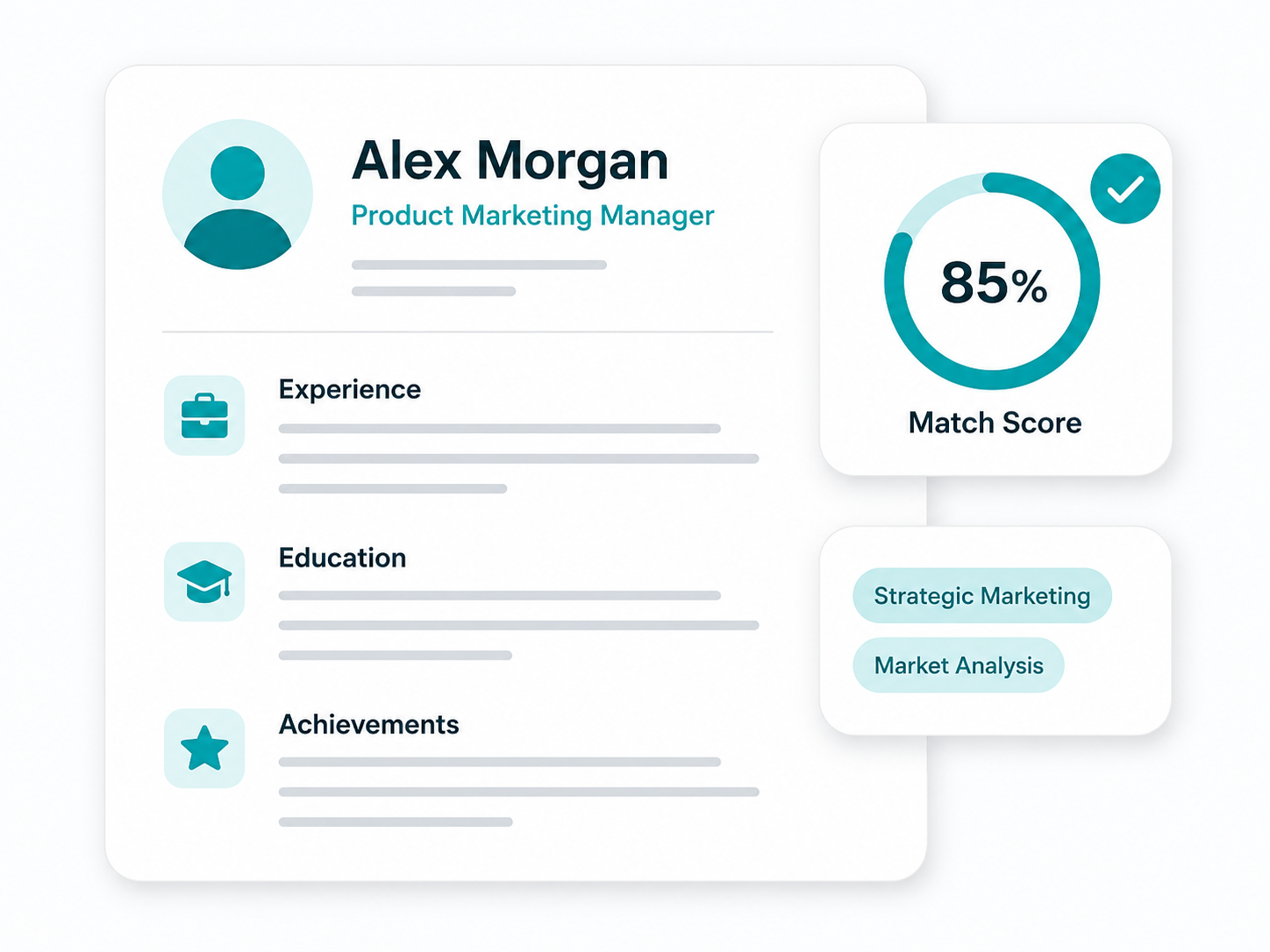 AI resume builder interface showing an editable resume draft next to an AI writing panel