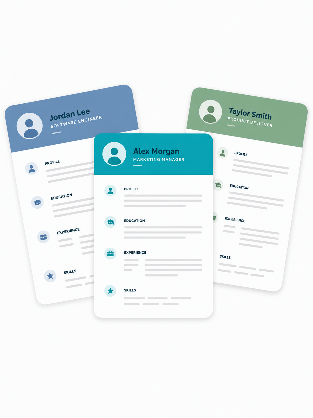 Five professionals from different careers each viewing a tailored resume in the AI resume builder